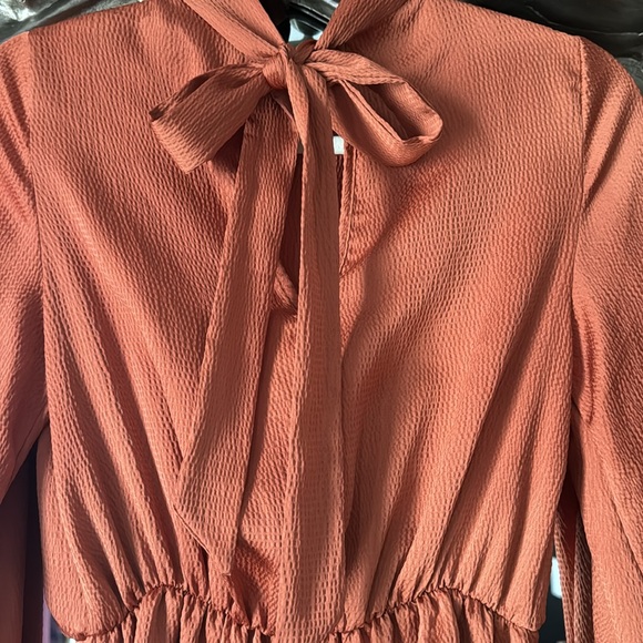 Vici Burnt Orange Quarter Length Sleeve Mini Dress with Bow Detail in Back - Picture 3 of 4
